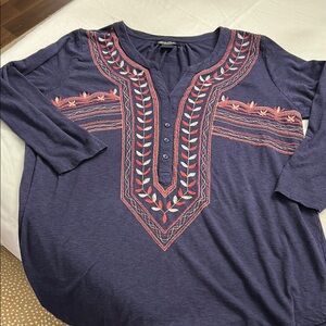 Lucky Brand Blue Embellished Tunic 3/4 Sleeve